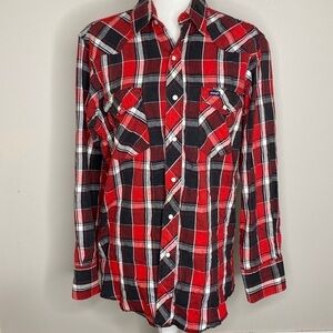 Vintage 90’s wrangler western pearl snap plaid button down